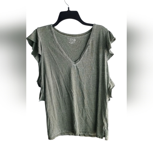 Time and Tru Olive Green Ruffle Sleeve Tank Top - Picture 1 of 2